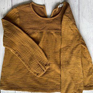 Madewell long sleeve yellow/ochre/mustard smocked shirt